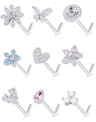 China Piercing Jewelry 20G Stainless Steel Pin Nose Rings Stud Puncture Jewelry CZ Flower Butterfly Nose Body L-shaped Wholesale FASHIONED Stud for sale