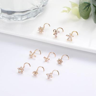 China Factory Trendy 18k Gold Plated Surgical Butterfly Pin Nose Ring Puncture Jewelry L/U Shape Circle Body Stud Piercing Earring Girl for sale