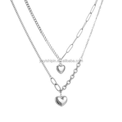 China TRENDY Personalized Double Layered Necklace For Women Stainless Steel Choker Necklace Layering Heart Shape Pendant Necklace Jewelry for sale