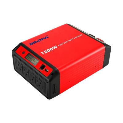 China Manufacturer 1200w 12v 24v dc to 110v 100v ac 1200 watt pure sine wave inverter with 4 US plug 297*191*98mm for sale