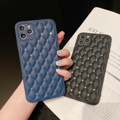 China Shockproof Imitated Leather Cover with Glitter Diamond Decoration Oil Spraying Matt Mobile Cases for iphone 11pro 12pro max for sale