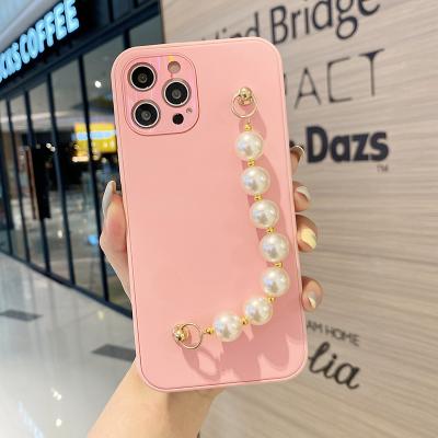 China Girls Anti-fall Bead Cell Phone Case Matte Surface Back Cover Sublimation Wristband Phone Accessories for sale