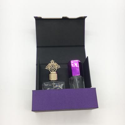 China Recyclable Customized Design Open Door Front Perfume Box With Black Cardboard For Scented Perfume Oil Packaging for sale