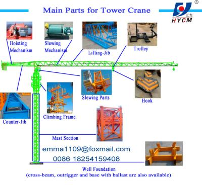 China Offer QTZ125 P6016 Flattop Tower Crane Without Head 10T 50m Heightt for sale