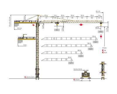 China MC120B Grúa de torre usada con sección de mástil L46A1 para construcción de edificios de 11 pisos en venta