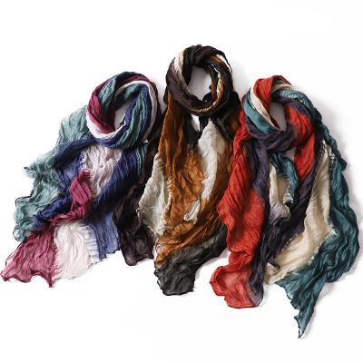 China 2022 New Popular Style Fixed Color Pleated Voile Warm Lady Scarf Wraps For Spring Drop Pleat Voile Scarves Lightweight Shawl For Women for sale