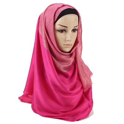 China Popular lurex shimmer gold cotton muslim hijab wraps for women gold shimmer scarf hijab with tassels for sale