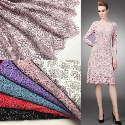 China 2022 luxury elastic brocade luxury cotton fabric lace French eyelash lace fabric lady dress lace fabric for sale