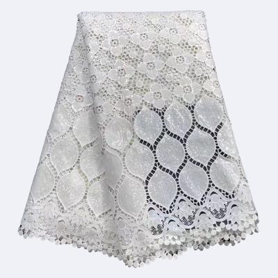 China Viable ivory 2021african flower sequin lace fabric embroidered 100% guipure lace fabric for women dress for sale