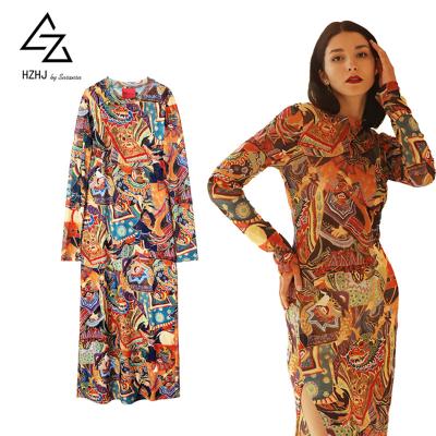 China new high fashion Anti-wrinkle women dress comfortable orange pleated dress long sleeves for women dress for sale