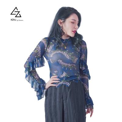 China Sexy Female Hot Sale Autumn New Printed Shirt Printed Anti-wrinkle Long Sleeve Shirt Tops Blouse for sale