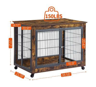 China Large Breathable Dog Kennel Pet Cage End Table With 3 Door Metal Decorative Wooden Kennel Indoor for sale