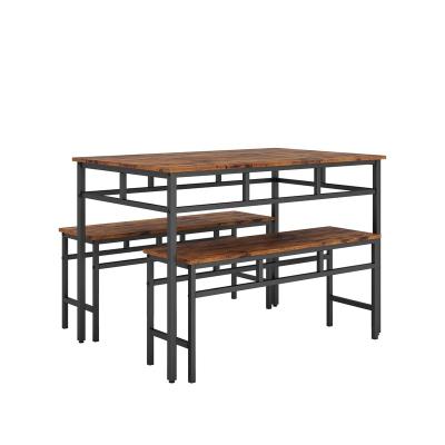 China Adjustable Industrial Style Dining Room Furniture Wooden Kitchen Bar Table Set (Size) Dining Table With 2 Bench for sale