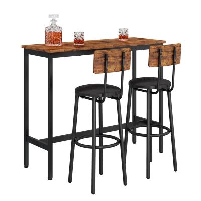 China 3pcs multifunctional antique industrial designed bar stool wooden high footed barstool and bar table high bar chair with backrest for sale