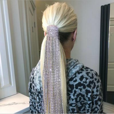 China 2021 Wholesale Alloy Women Hair Accessories Exaggerated Luxury Crystal Long Hair Clips Rhinestone Chains Hair Comb for sale