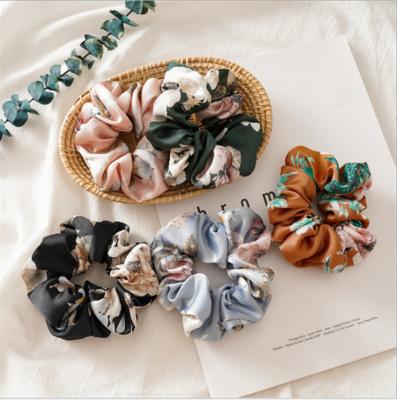 China Women Scrunchies Hair Decoration Ladies Large Hair Accessories Ponytail Holders Wholesale Satin Silk Floral Hair Scrunchies for sale