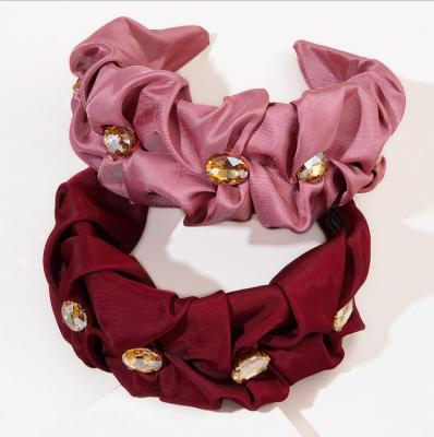 China Wholesale Korean Headband Women Ladies Hair Decoration Twisted Headband Faux Stone Embellished Headband Hair Accessories for sale