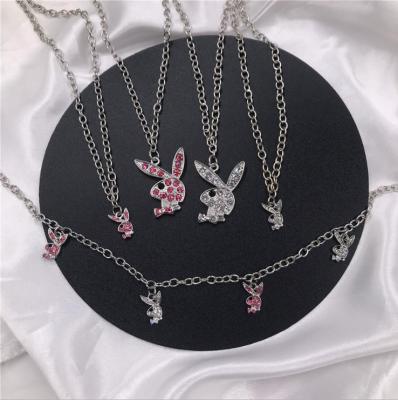 China Wholesale Rhinestone Chain Cute Rabbit Fashion Necklace Newest Women Hiphop Statement Necklace Pendant Necklace for sale