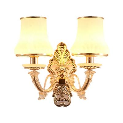 China European Decorative Luxury Gold Metal Wall Lamp Empire Style Beautiful High Brightness Hotel Milky Glass Living Room Lighting Modern Crystal Wall Lamp for sale