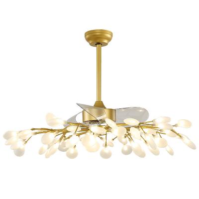 中国 Glowworm LED Fan Retractable Ceiling Fan Luxury Gold Decorative Crystal Chandelier Invisible Ceiling Fan With Lamp 販売のため