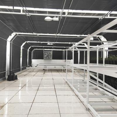 China Commercial Plastic Film Automated Retractable Blackout Fully Light Deprivation Mushroom Greenhouse for sale