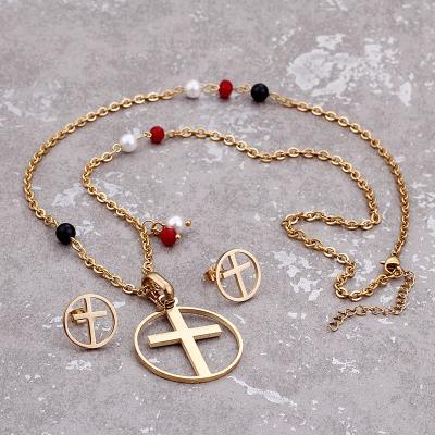 China Lucky Wholesale FASHIONABLE Custom Jewelry Cross Stainless Steel Pendant Set for sale