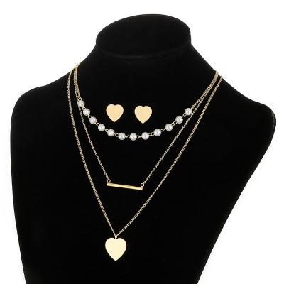 China NEW TRENDY TYPES Multi Layer Necklace And Earring Latest Design Beads 18k Gold Pendant Necklace Set for sale