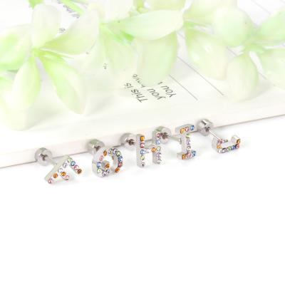 China TRENDY silver plated hypoallergenic stainless steel 26 letters screw on earring women jewelry custom earring for sale