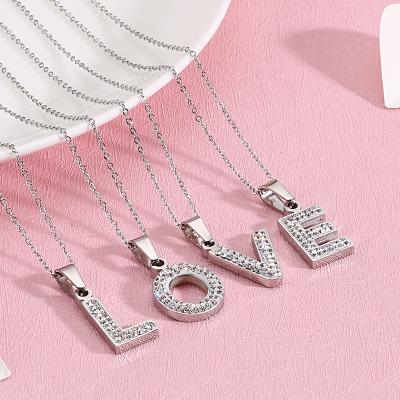 China Latest Design M Letter Pendant Stainless Steel Charm Full Rhinestone Letter Necklace Jewelry TRENDY for sale