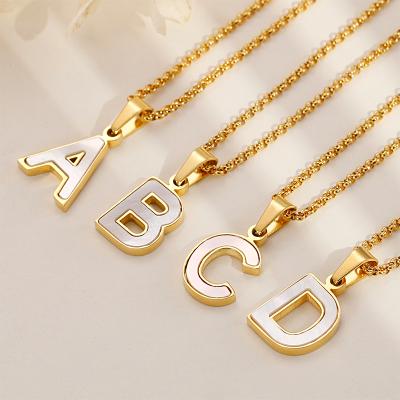 China Custom Fashion Necklace Shell Letter Pendant Jewelry Stainless Steel Gold Plated Alphabet Necklace for sale