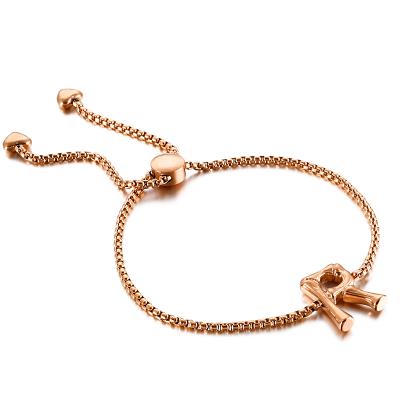 China New Arrival FASHIONABLE Gold Plated Adjustable Women Letter Bangle Steel Bracelet for sale