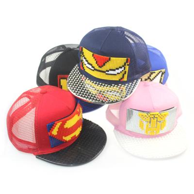 China Factory Price COMMON Lego 5 Custom Sports Mesh Caps Hat Toy Cap Lego Hat /Snapback Kids Model Mesh Cap With Your Own Panel for sale