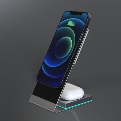 China New Magnetic Wireless Charger 2022 Qi Wireless Charger In 1 Magnetic Wireless Charger Fit For Iphone Android Phone Earphone 2 In 1 Fast Wireless Charging for sale