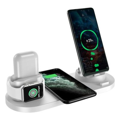 China 2022 Mobile Phone Wireless Fast Charger Stand New Multi-Function 6 in 1 Wireless Charger Fit for iPhone Android Phone Rotatable Multi-port Charging Head for sale