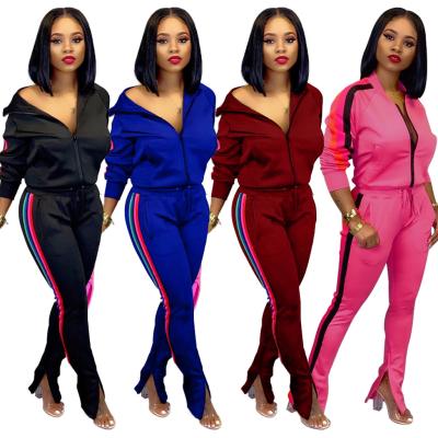 China 2021 Autumn Women's Hot Selling Zipper Long Sleeve Breathable Loungewear Gym Color-blocking Jogging Suit for sale