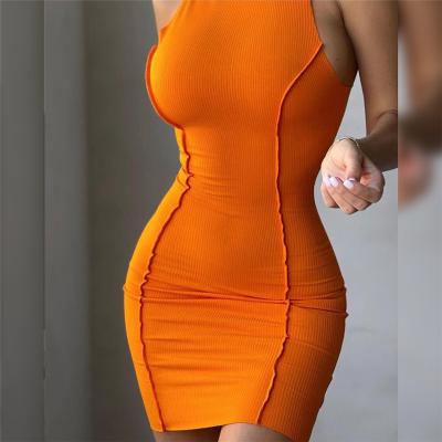 China Newest 2021 Simple Stretching Anti-Wrinkle Stitching Sleeveless Casual Butt-Lift Knit Bodycon Women Clothing One-Piece Dress for sale