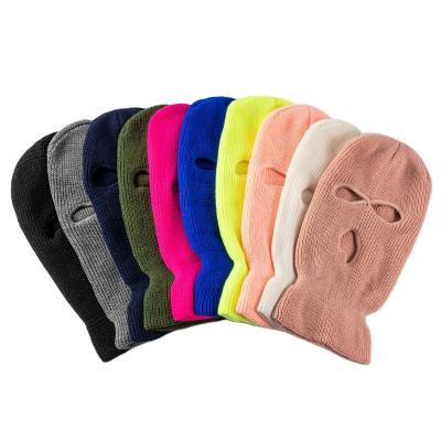 China 2022 COMMON Embroidered Ski Mask Hat Winter Flaky Face Knitted Balaclava Snood 3 Holes Covering Full Face Mask Street Wear Skullcap for sale