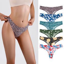 China                  Custom Printed Panties Thong Floral Pattern Girls in Thongs Printed Ice Silk Seamless Briefs              for sale