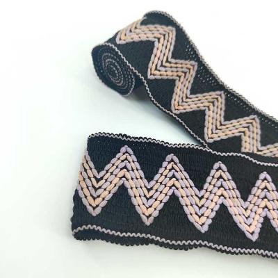 China Webbing Free Design Jacquard Webbing Strap Elastic Sewing Webbing Two Tone Jacquard Elastic Band for sale