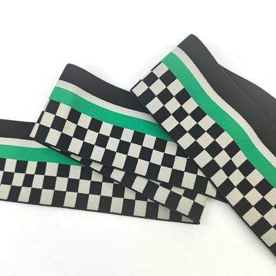 China Black Wide Jacquard Elastic Web Band Check Stripe Pattern Elastic Band 7 cm Elastic Band for sale