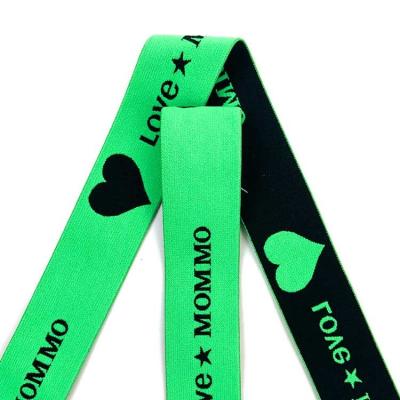 China Full Size Range Custom Letter Elastic Band Jacquard Elastic Waistband Green Elastic Band with Black Logo for sale