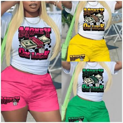 China                  Summer Short Sleeve Graffiti Printing T-Shirt Shorts Women Tracksuit Two Piece Short Sets              for sale