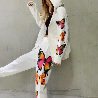 China                  Casual Print Long Sleeve Cardigan Hoodie Sweatpants Women 2 Piece Sweatsuit Tracksuit Set              for sale