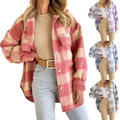 China                  Winter Plaid Jacket Women Overshirt Long Checkered Jacket Woman Female Long Sleeve Winter Shirt Jackets Coats for Women              for sale