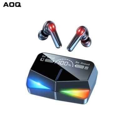 China Colorful Atmosphere Light Top Selling LED Gaming Earbuds Earbuds Audifono IPX7 Sports Low-latency M28 Wireless Earphone With Display Powerbank For Gamer for sale