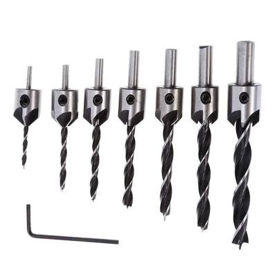 China Well Drilling 7pcs 3mm-10mm HSS 5 Flute Countersink Drill Bit Set Woodworking Reamer Combo Chamfer Countersink Hole for sale