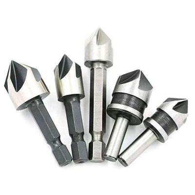 China Other 5pc 5 Flute HSS Countersink Industrial Drill Bit Set Chamfer Cutter Chamfering Tool For Metal Wood Working for sale