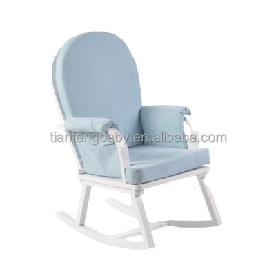 China New Style Baby Blue Solid Wood Breastfeeding Rocking Chair With Cushion for sale