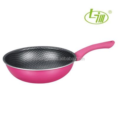 China Sustainable High Quality Silk Printing Nonstick Wok Pan With Long Handle for sale