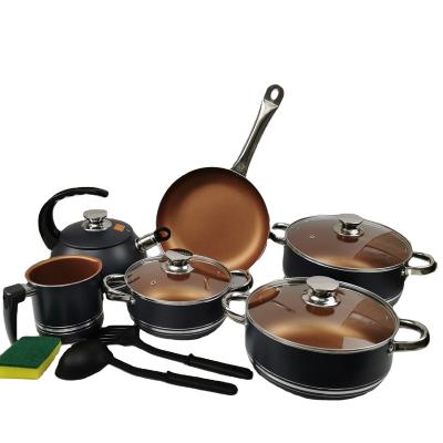 China Aluminum non-stick fry pan+12cm milk cup+16cm kettle set 20/24/26 cm ceramic coating cookware 13 pcs durable non-stick kettle for sale